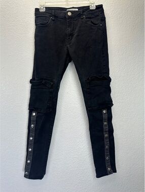 Men’s 30x30 Lifted Anchors Stretch Black Skinny Jeans Cargo Snap Streetwear